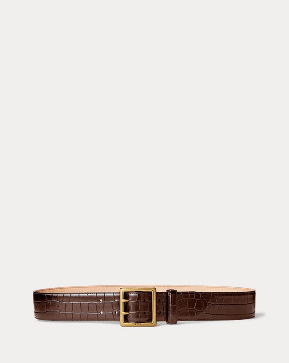 Crocodile-Stamped Leather Belt
