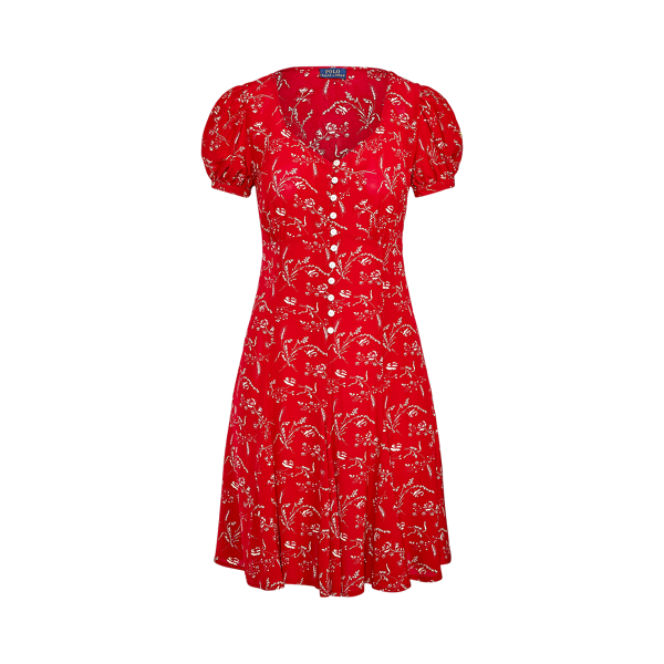 ralph lauren satin trim fit and flare dress