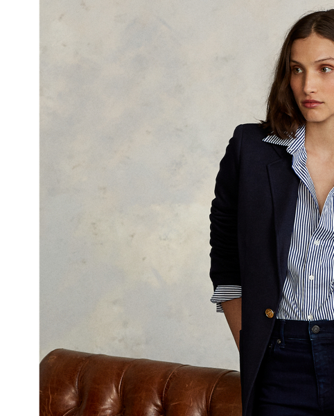 Woven from a cotton blend, this double-knit jacquard blazer is cut for a single-button, notch-lapel silhouette and accented with our signature monogram embroidered on the chest.