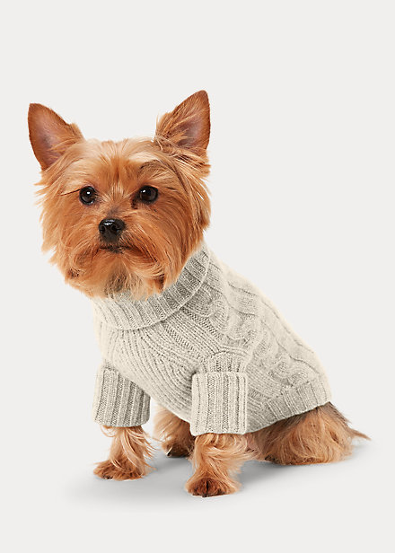 Cute grey cashmere cable knit dog sweater 