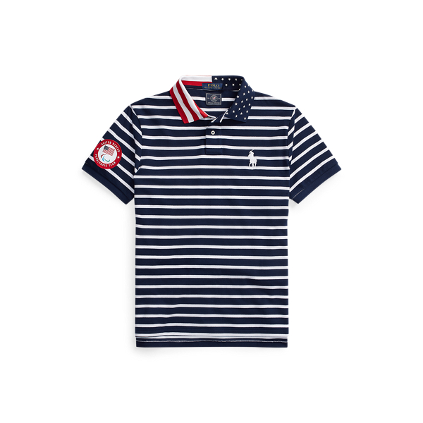 Ralph Lauren Team Usa Striped Mesh Polo Shirt In Cruise Navy/white 
