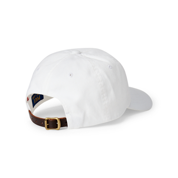 white polo hat with leather strap