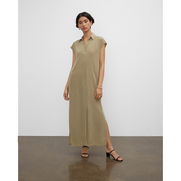 khaki silk dress