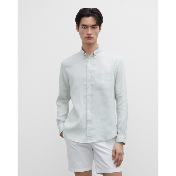 Image of Club Monaco Pale Blue Slim Linen Shirt in Size M