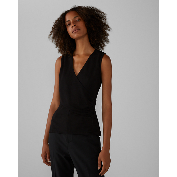 Image of Club Monaco Black Sleeveless Wrap Top in Size S