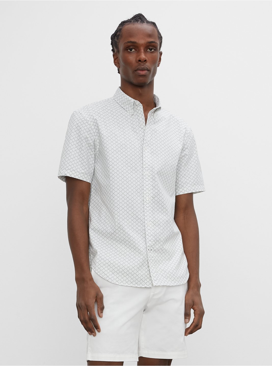 클럽 모나코 셔츠 Club Monaco Short Sleeve Tile Print Shirt,Pistachio/ White
