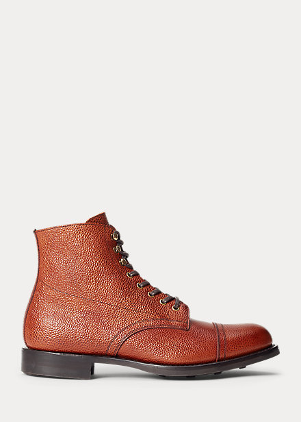 Double Rl Livingstone Leather Boot In Mahogany