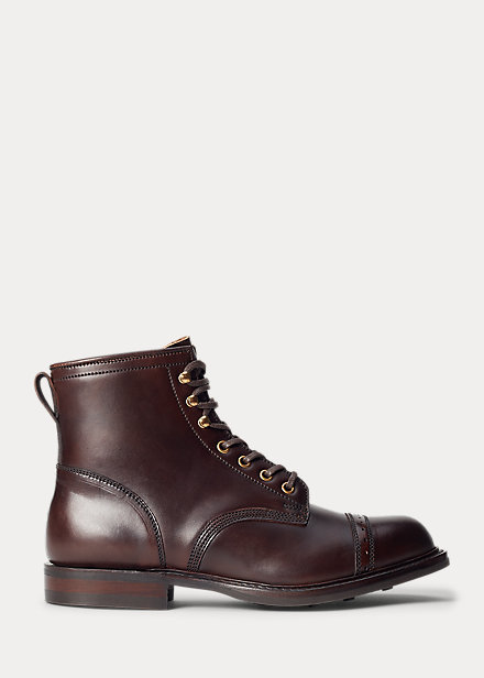 Double Rl Leather Boot In Brown