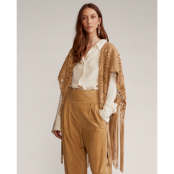 Ralph Lauren Collection Krystie Leather Macramé Poncho 1