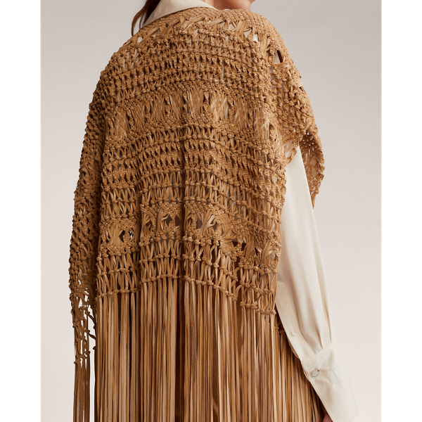 Ralph Lauren Collection Krystie Leather Macramé Poncho 6