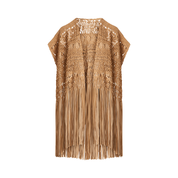 Ralph Lauren Collection Krystie Leather Macramé Poncho 2