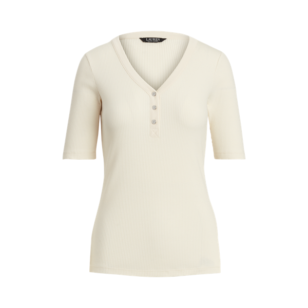 T-shirt côtelé à col tunisien