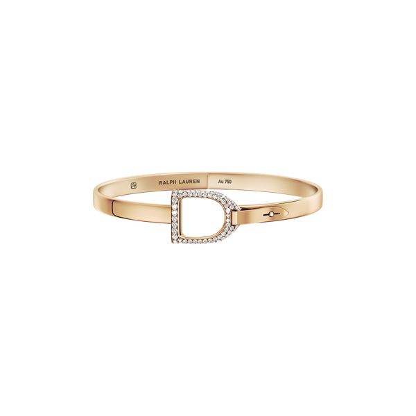 Bracelet jonc étrier en or rose pavé