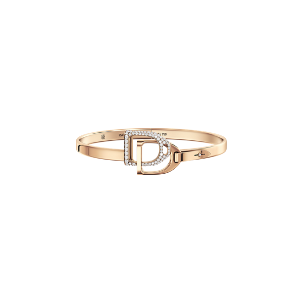 Bracelet jonc double étrier or rose pavé