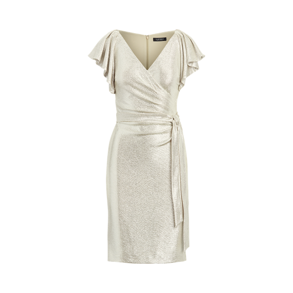 Robe métallisée à col en V croisé