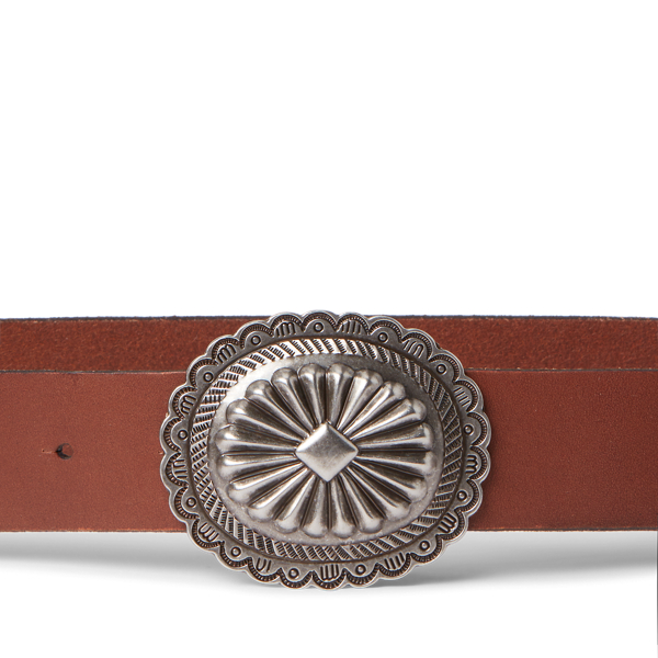 Ralph Lauren Leather Concho Wide Belt In Cuoio