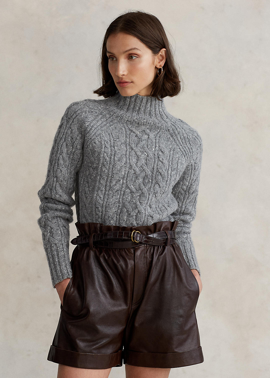 Aran-Knit Wool-Blend Turtleneck Sweater