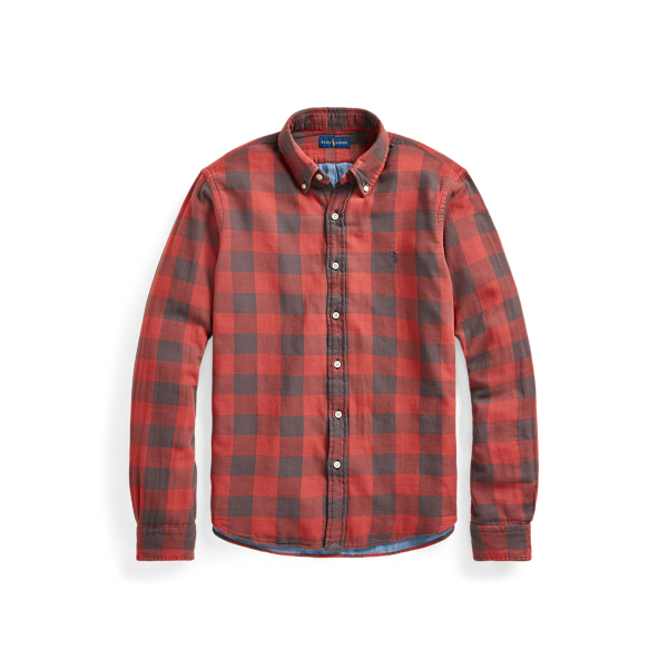 red plaid polo button down