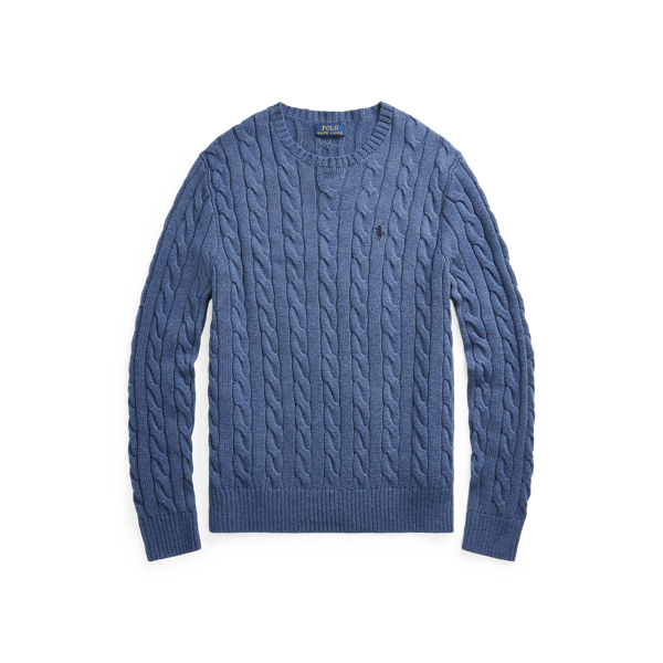 Ralph Lauren Cable-knit Cotton Sweater In Derby Blue Heather
