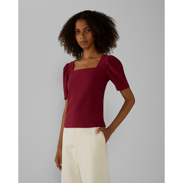 Image of Club Monaco Berry Puff Sleeve Top in Size M