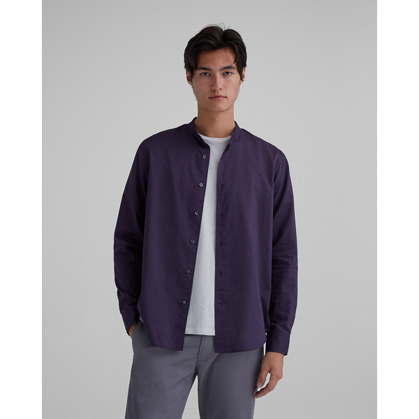 Image of Club Monaco Purple Band Collar Textured Shirt in Size XXL