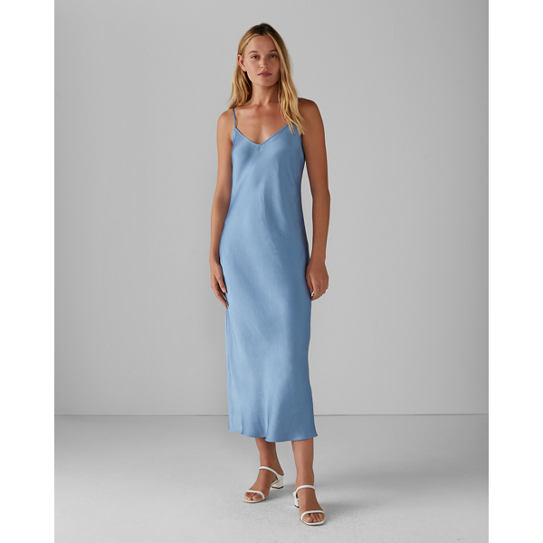 long blue slip dress