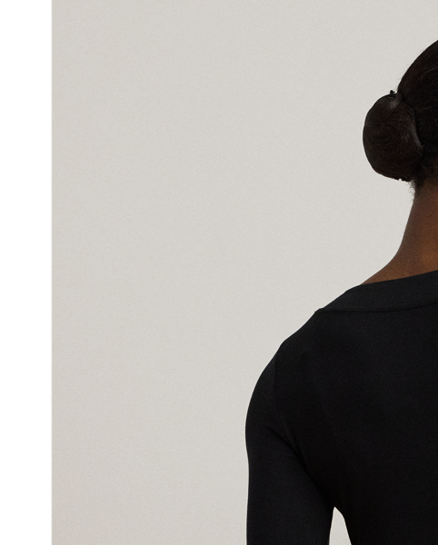 Figure-flattering ruching elevates the romantic appeal of this surplice jersey top, which is embroidered with Lauren's monogram for a signature finish.