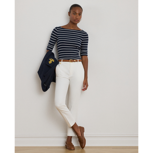 This essential trouser is crafted with a stretch-infused cotton blend and designed with a streamlined silhouette.