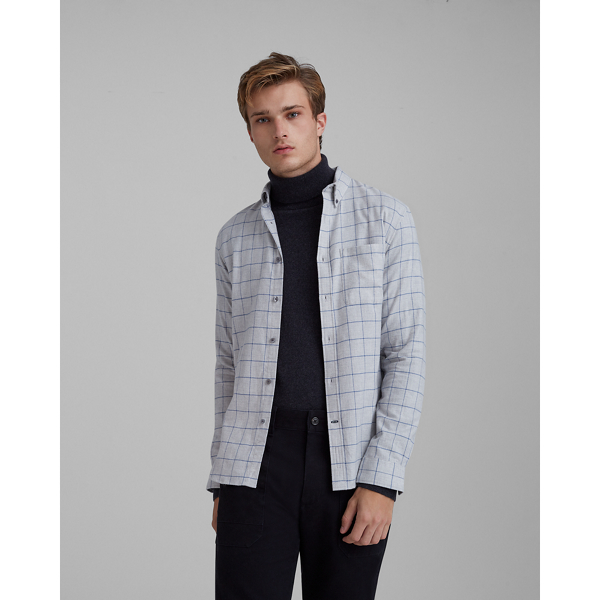 Image of Club Monaco Heather Grey Multi Windowpane Flannel Shirt in Size S