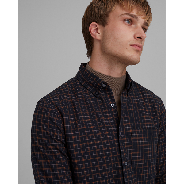 Image of Club Monaco Black/Brown Oxford Plaid Shirt in Size XS