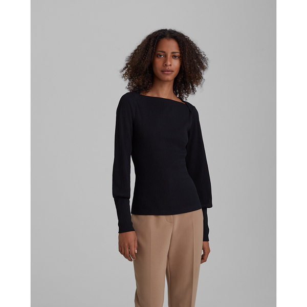 Image of Club Monaco Black Gathered Sleeve Top in Size S