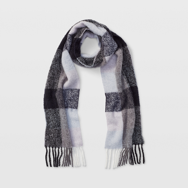 Image of Club Monaco Black Multi Plaid Statement Scarf in Size One Size