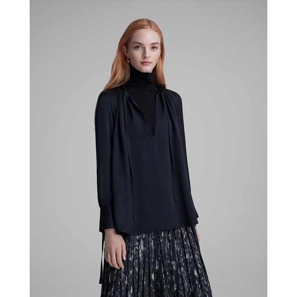 Image of Club Monaco Black Silk Shirred Blouse in Size S