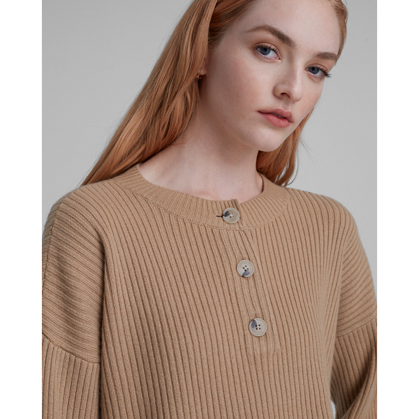 Women's Cashmere Blend Ribbed Henley Sweater Club Monaco