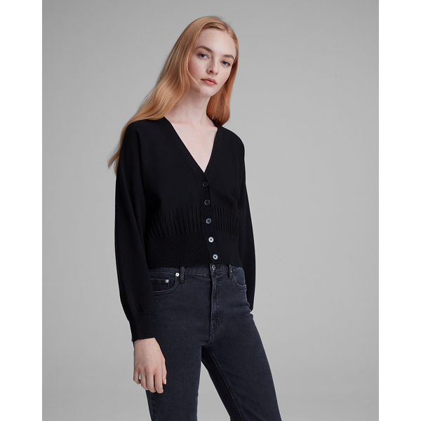 Image of Club Monaco Black Blouson-Sleeve Cardigan in Size XXS