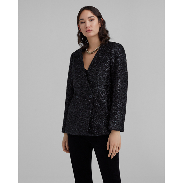 Image of Club Monaco Black Collarless Party Blazer in Size