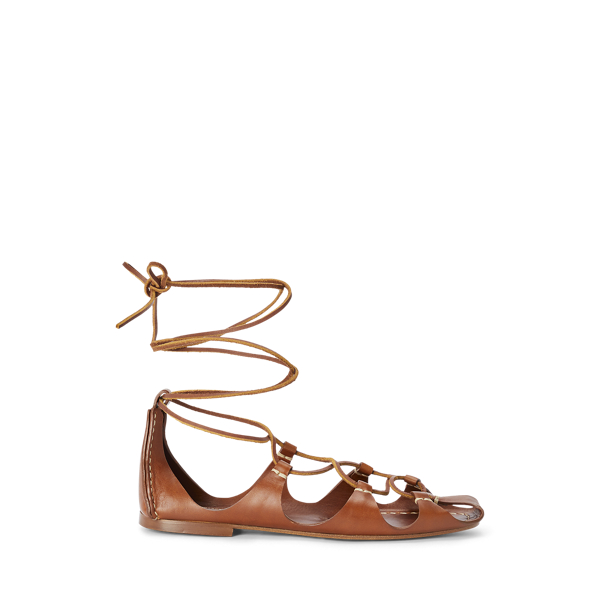 Ralph Lauren Leather Ankle-wrap Sandal In Cuoio