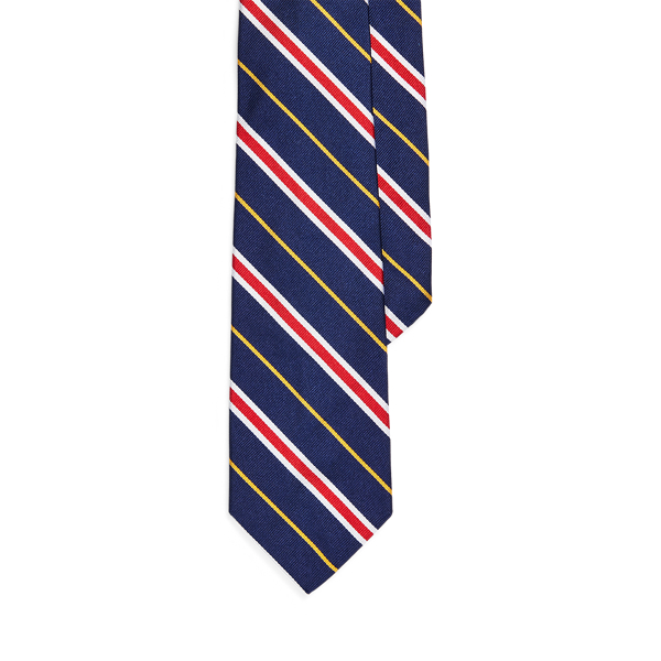Ralph Lauren Striped Silk Tie In Navy