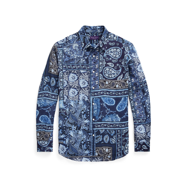 Chemise patchwork lin motif cachemire