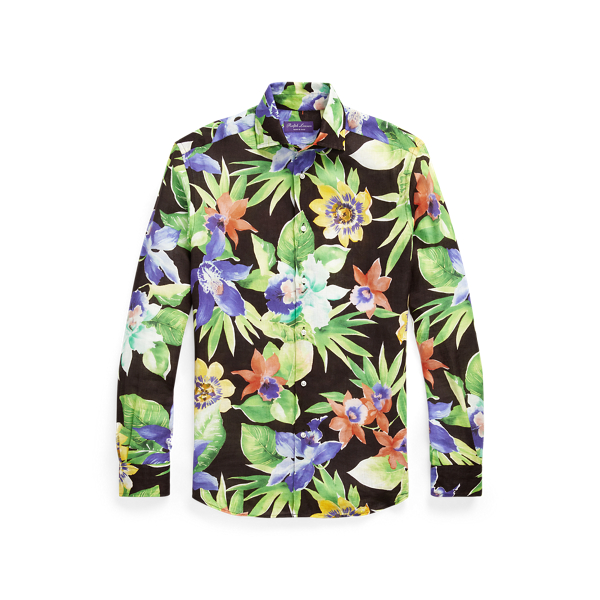 Purple Label Floral Print Linen Shirt In Brown Multi Modesens