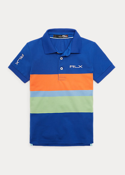 Polo Ralph Lauren Kids' Rlx Golf Tech Piqué Polo Shirt In Bright Royal Multi