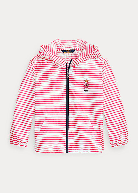 Polo Ralph Lauren Kids' Polo Bear Packable Hooded Jacket In White/pink