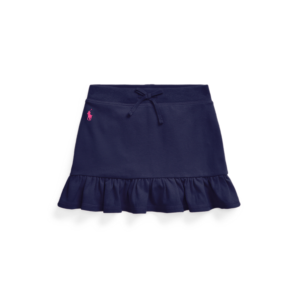 Polo Ralph Lauren Kids' Ruffled Stretch Mesh Skort In French Navy/hint Of Pink