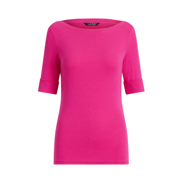 Ralph Lauren Cotton-blend Boatneck Top In Nouveau Bright Pink