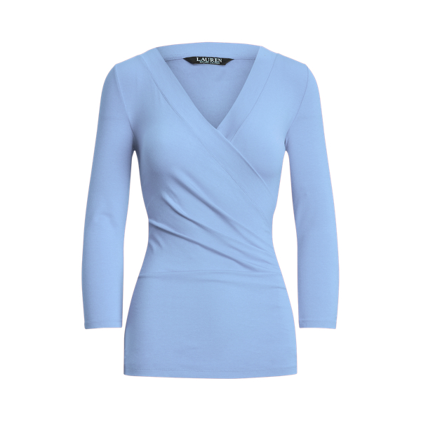 Ralph Lauren Wrap-style Jersey Top In Cabana Blue