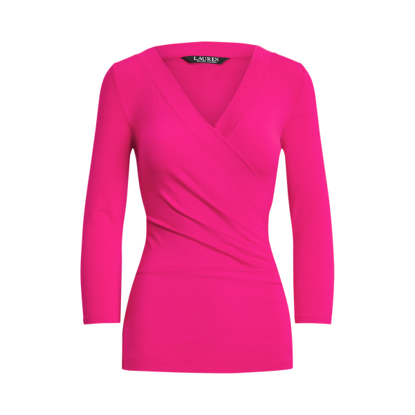 Ralph Lauren Surplice Jersey Top In Nouveau Bright Pink