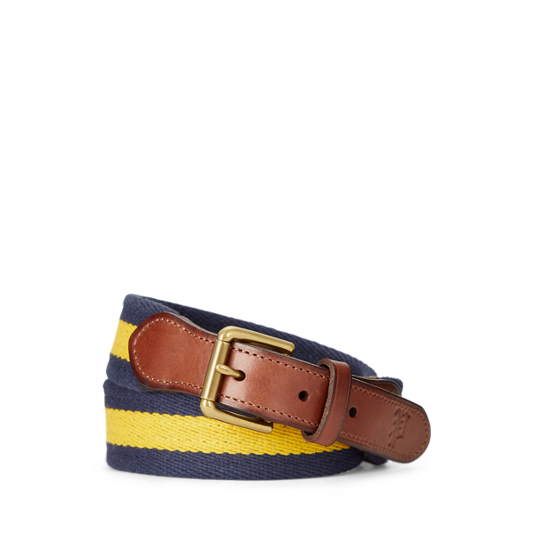 Ceinture rayée en coton bordée de cuir