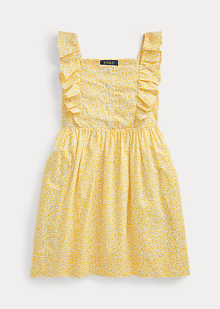 Polo Ralph Lauren Kids' Floral Cotton Poplin Dress In Yellow Multi