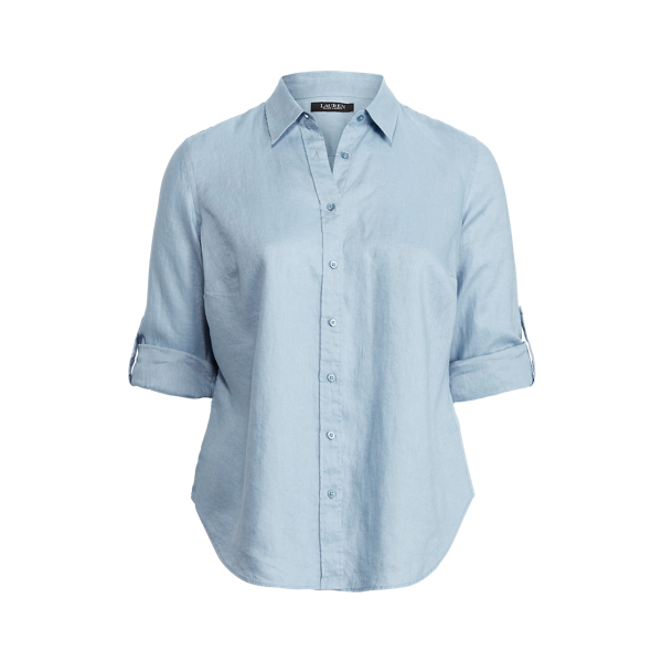 Lauren Woman Linen Shirt In Dust Blue