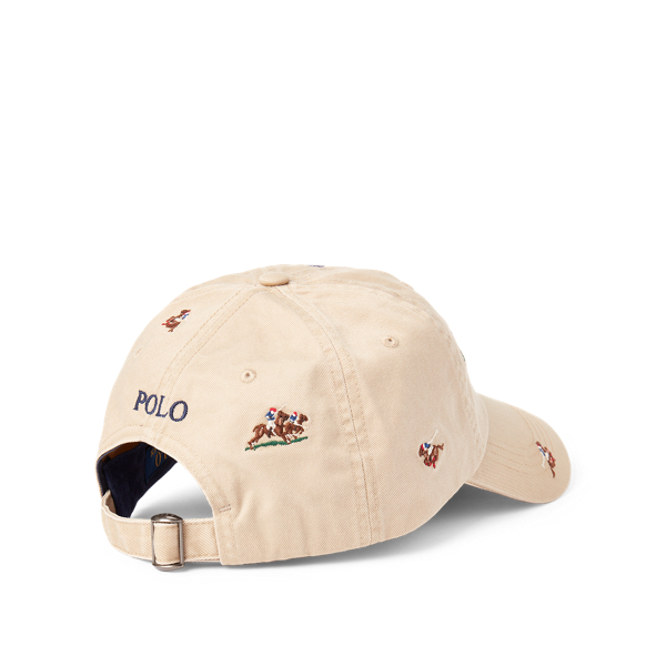 white and black polo hat
